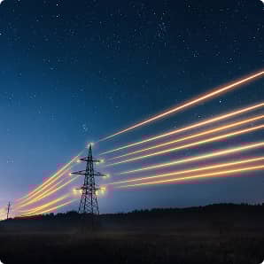 electricial lines lit up at night