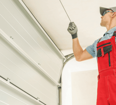technician working on garage door