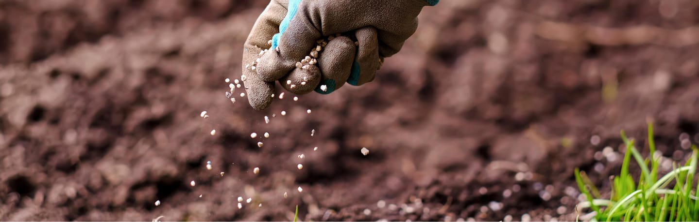 man dropping fertilizer over grounds