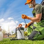 pest control specialist applying product to grounds