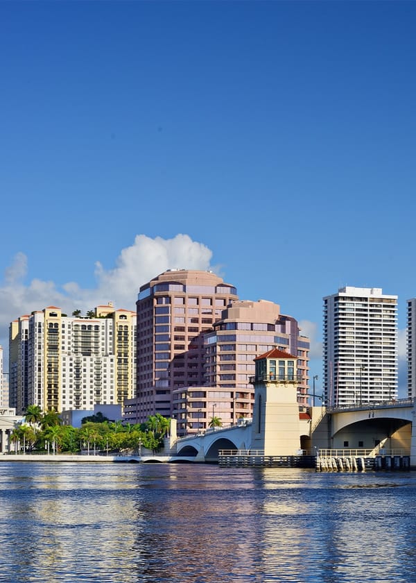 West Palm Beach, FL bridge and skyscrapers