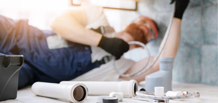 plumber fixing pipes