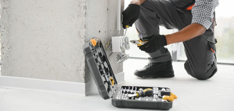 Electrician working on power outlet