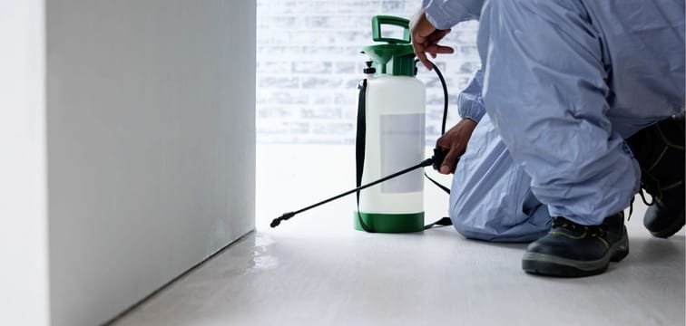 exterminator spraying wall
